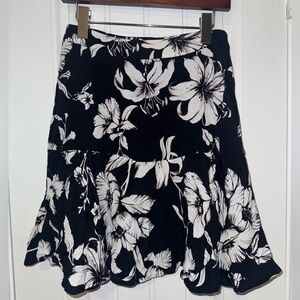 White House Black Market Black and White Floral A-Line Skirt